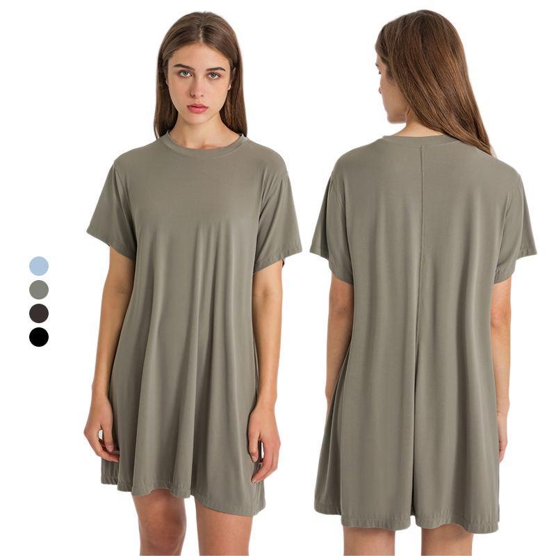 High Quality Skin Friendly Yoga Clothes Pleated Loose Sports Women Short Sleeve T-shirt Dress