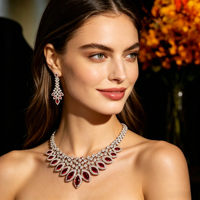 Ensemble de bijoux de mariée XM S259 en zircon cubique rouge de luxe, collier et boucles d'oreilles pour femmes, pour mariage, fête, tenue de soirée
