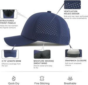 Gorra personalizada de béisbol de secado rápido para hombre de 6 paneles Snapback de malla cortada con láser con ala curva para aventuras al aire libre - Product Image 6