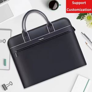 Luxury Oxford Cloth Tote Bag 15.6 Inch <b>Leather</b> Laptop <b>Briefcase</b> Executive Conference Document Organizer for Men - Product Image 1