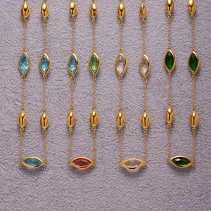 지르콘 보석 타원형 기하학 빈티지 목걸이 스테인레스 스틸 링크 체인 반투명 유리 쇄골 럭셔리 내광 - Product Image 6