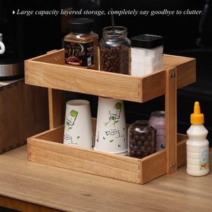 Estante de almacenamiento de madera de 2 niveles, organizador de escritorio para artículos de baño, hogar, oficina, mesa de maquillaje, cocina, sala de estar - Product Image 5