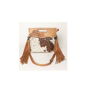 Bolso de mano floral con grabado artesanal, de cuero auténtico de vaca con pelo, de primera calidad, con correa ajustable. - Product Image 1