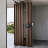 Pintu Pivot Berinsulasi Suara Mewah dengan Tampilan Kayu Walnut dan Kunci Pintar Elektronik, Pintu Masuk Aluminium untuk Rumah
