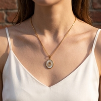 Collier pendentif H&C Fashion en pierre naturelle et zircon cubique, style vintage, en acier inoxydable plaqué or 18 carats, étanche, bijoux pour femmes