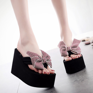 Delle Signore Delle donne di Bowknot Casuale A Strisce Rosso Nero Tallone di Cuneo Della Piattaforma Degli Alti Talloni Sandali Da Spiaggia Sandalo Flip Flop <span class=keywords><strong>Scarpe</strong></span> - Product Image 1