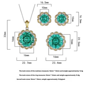 Fashion Eco-friendly 16-10mm Green Zircon Rose Gold Pendant <b>Earrings</b> Ring Set Copper Classy Jewelry Sets for Women - Product Image 2