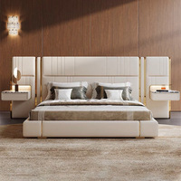 Lit en cuir véritable haut de gamme, style américain, luxe léger, design à pompons inspiré des hôtels, tailles personnalisables, exclusivité transfrontalière