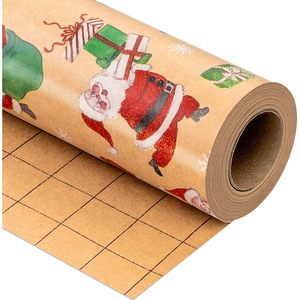 Rollo de Papel de Regalo Navideño de Santa Claus, 17 Pulgadas x 33 Pies, Papel Kraft Reciclable para Envolver Regalos Navideños - Product Image 1