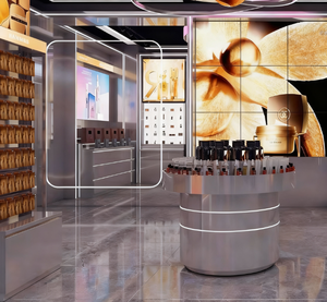 Vitrine <span class=keywords><strong>de</strong></span> présentation <span class=keywords><strong>de</strong></span> cosmétiques blanche personnalisable avec éclairage, modèle HongMing 24081401 pour salons <span class=keywords><strong>de</strong></span> beauté - Product Image 1