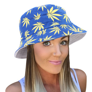 Cappello a Secchiello a Doppio Strato all'Ingrosso, Cappello Estivo da Spiaggia per Donne, Colorato con Motivo a Foglie - Product Image 1