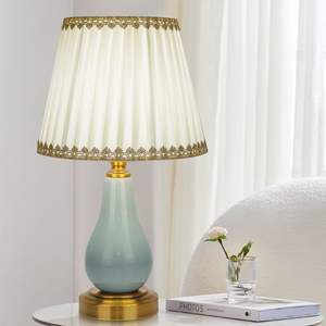 High-End American Retro Style Table <b>Lamp</b> European Ins Style <b>Bedside</b> and Desktop Ceramic Fabric <b>Lamp</b> for Children's Dormitory - Product Image 3