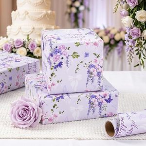 Rollo de Papel de Regalo Homeral para Bodas, 17 Pulgadas x 16.5 Pies, Diseño Floral Morado, Papel Artístico de Doble Cara, Reciclable - Product Image 4