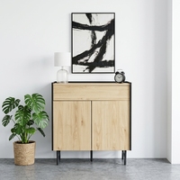 Buffet en bois naturel, armoire de rangement avec tiroir et portes doubles, pieds en métal pour salon, entrée