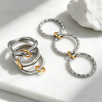 Bague en acier inoxydable bicolore avec boucle, inaltérable, pour femme, vente en gros