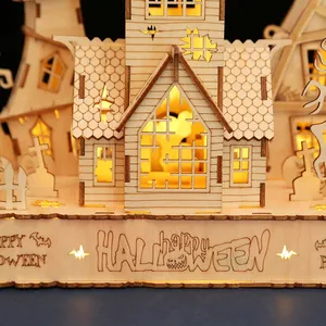 Grosir hadiah Halloween baru DIY rumah Festival hantu remaja 3D Puzzle kayu mainan edukasi 3D buatan tangan anak-anak