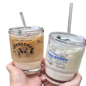 Vaso de Vidrio con Diseño de Cachorro de Dibujos Animados Estilo Coreano NEWELL, con Tapa y Pajita Articulada, Apto <span class=keywords><strong>para</strong></span> Alimentos, Reutilizable, Taza de Viaje <span class=keywords><strong>para</strong></span> Parejas, <span class=keywords><strong>para</strong></span> Café - Product Image 1