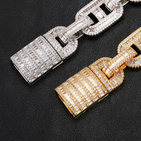 Ensemble de montres Breclete 12mm Collier chaîne cubaine plaqué or glacé moyen Moissanite diamant 18mm laiton Miami chaîne à maillons cubains Zircon