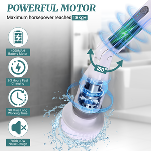 Nettoyeur électrique rotatif sans fil, brosse de nettoyage en plastique avec raclette <span class=keywords><strong>Turbo</strong></span> Scrub, écologique, pour usage domestique, 6 en 1 - Product Image 4