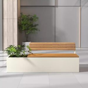 Outdoor Park Bench Combined Mall Planter Box Wrought Iron <strong>Plastic</strong> Wood Bench Customizable Waiting Chair With Flower <strong>Trough</strong> - Product Image 2