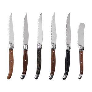 Ensemble de 6 couteaux à steak de style <span class=keywords><strong>Laguiole</strong></span>, acier inoxydable, lame dentelée, manche en bois, couteaux de table pour restaurant, hôtel - Product Image 5