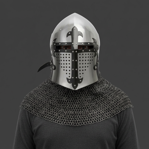 Handmade Steel Crusader Great Helm | Medieval Knight Armor with Chainmail - Product Image 1