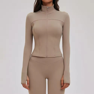 Custom Sustainable Recyclable Spandex Slim Fit Running <b>Yoga</b> Zip <b>Jackets</b> High Elastic Mock Neck Gym Fitness <b>Jacket</b> with Thumbhole - Product Image 3