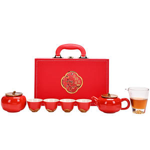 Persimmon Tea Set Ceramic Wedding Gift Complete <b>Red</b> Souvenir Business Gift Chinese New Year Celebration Set - Product Image 5