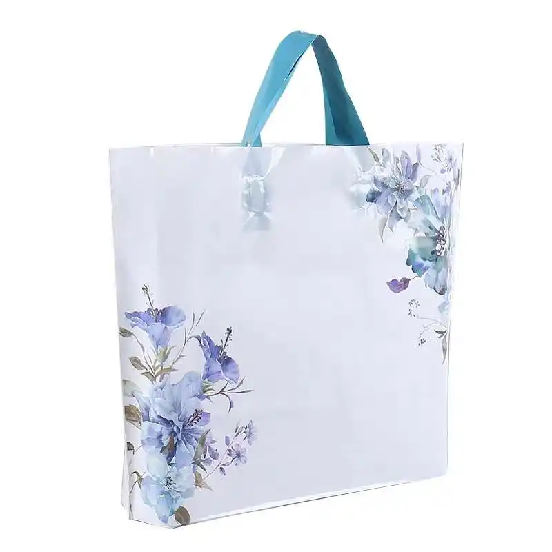 Hot sale reusable custom logo printed shopping bag with soft loop handle plastic bag for clothes packaging
