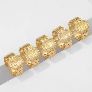 Perhiasan Cincin Alfabeto ajustable 26 Letra inicial Anillo chapado en oro Alfabeto ajustable 26 Anillo de letra inicial