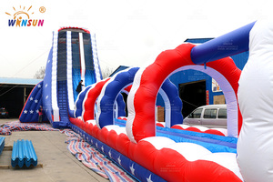 Tobogán de agua inflable de PVC para exteriores comercial personalizado para niños y adultos, tobogán gigante inflable con bandera americana - Product Image 3