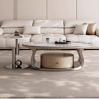 Fullsummer Luxuriöses Ovales Gesintertes Stein-Holz Couchtisch und TV-Ständer Set mit Schubladen für Wohnzimmer, Hochwertiges Design