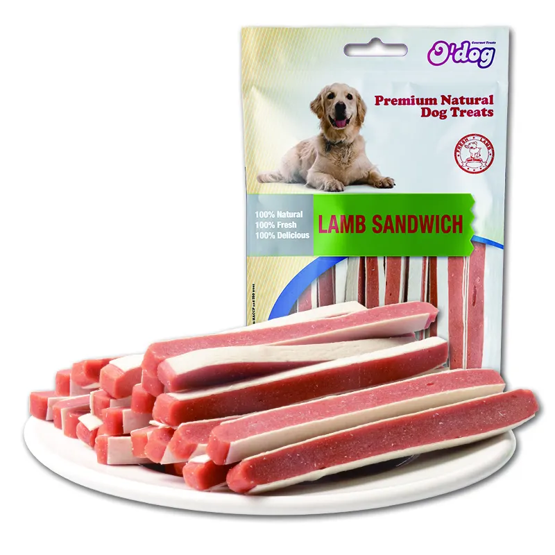 Ужин корм для собак OEM Заводской поставщик для взрослых собак лакомство витые высокие протеиновые закуски для собак ягненка сэндвич
