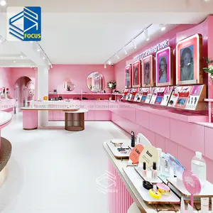 Custom Beauty Cabinet Design Hair Dressing Station Hairdressing Pink Hair Salon Fancy Display