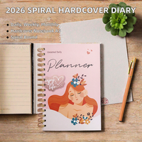 Carnet de notes en spirale 2026 en gros, nouveau design, couverture en papier, agenda A5 imprimé, planificateur quotidien, hebdomadaire, mensuel, carnet non daté