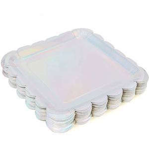 Modern Holographic Silver Foil Round Paper <b>Plates</b> 9 in Scalloped Edge Hot Selling for Party Tableware & Decorations - Product Image 3