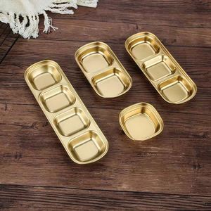 Silver/Gold Square 2/3/4 <b>Grid</b> Condiment Plate 304 Stainless Steel Korean Barbecue Sauce Dish - Product Image 3