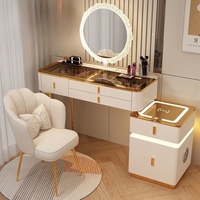 Coiffeuse moderne avec miroir LED, haut-parleur Bluetooth et éclairage réglable pour chambre et appartement