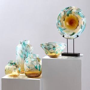 Set di Vasi <span class=keywords><strong>in</strong></span> Vetro Soffiato a Mano RYLAVA, Motivo a Spirale Turchese e Ambra, Decorazione Moderna per Casa, Centrotavola per Matrimoni - Product Image 1