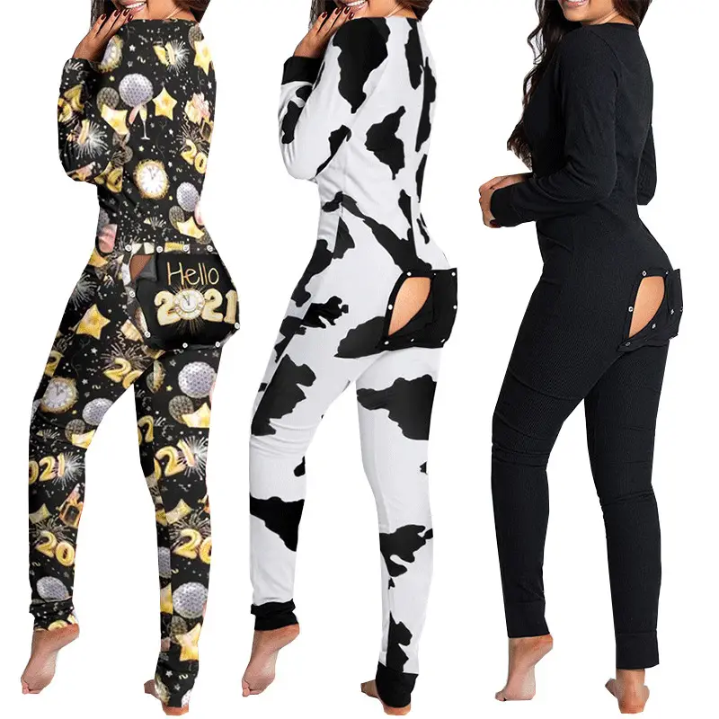 Pijama con botón para mujer, ropa de dormir con culo abierto, de forro polar, de leopardo, 2022