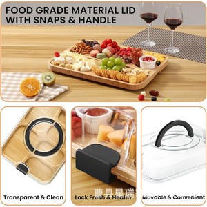 Plateau alimentaire multi-compartiments en bambou avec couvercle en acrylique pour usage hôtelier et en cuisine - Product Image 3