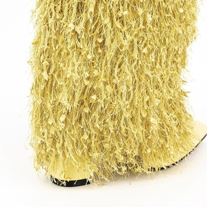 Big Size 45 Women's Winter Tassel Knee High Boots Suede Fringes Upper Chunky Heel Shoes Wide Fit <b>Long</b> Booties Custom - Product Image 6