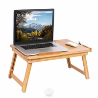 Table d'ordinateur portable en bambou pliable portable avec tiroir plateau de service de bureau d'ordinateur pour lit ou canapé Table de petit déjeuner