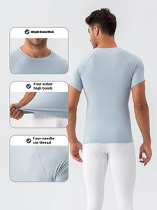 Camiseta deportiva de manga corta para hombre, ajustada, color nude, ligera, para entrenamiento físico, transpirable, de secado rápido, para correr. - Product Image 2