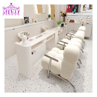 Nouvel ensemble de table et de chaise de manucure de style crème en acier inoxydable amélioré avec collecteur de poussière et prise USB