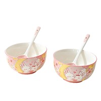 Bol à riz en céramique Lapin de Jardin Adorable, vaisselle sous glaçure pour la maison, ensemble de bols à riz créatifs et tendance avec cuillère, compatible micro-ondes, parfait