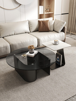Table basse de luxe nordique en marbre avec plateau en verre et pieds personnalisables – Ensemble table basse et table à thé