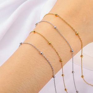 Cadena de Eslabones Planos con Cuentas, Chapada en Oro de 18k, Delgada, de Acero Inoxidable, Accesorios DIY para Collares y Pulseras Impermeables - Product Image 4