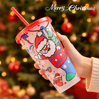 Gobelets réutilisables en plastique thermosensible à changement de couleur pour cadeaux de Noël et fêtes, avec couvercles et pailles – Vente directe usine