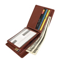 Guangzhou dompet kulit asli pria cokelat Premium buatan tangan dompet kartu kredit pola Logo RFID penutup kancing dompet pendek